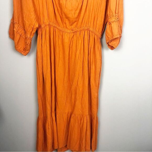 NICHOLAS | Orange Linen Blend Prairie Style Midi Dress Women’s Size 10 - Picture 8 of 13